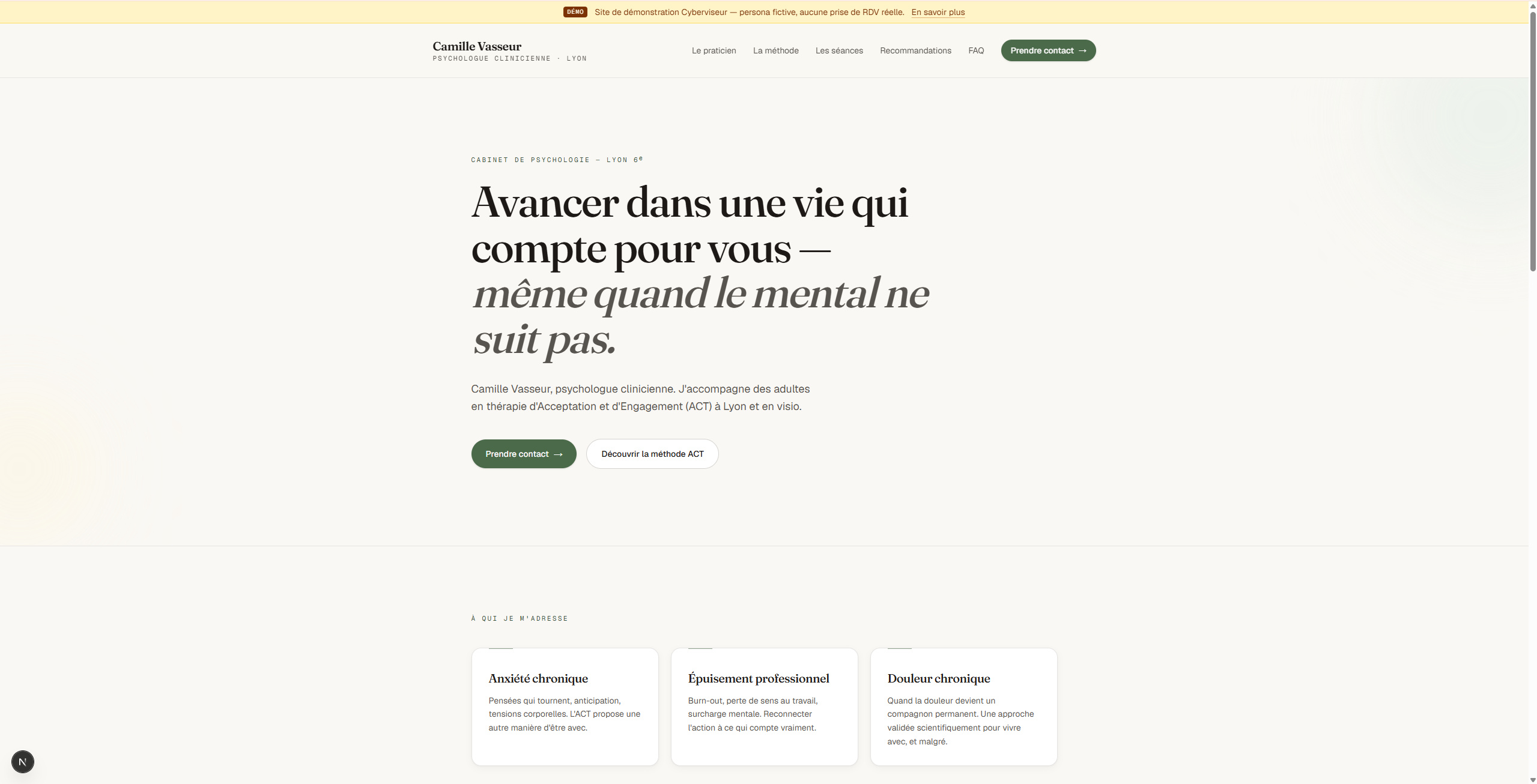 Aperçu Démo 2 — site de thérapeute